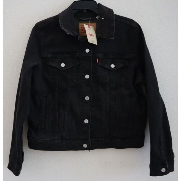 Levi's 299450070 Women's Sz Large Black Denim Original Trucker Jacket $70 - Picture 1 of 6